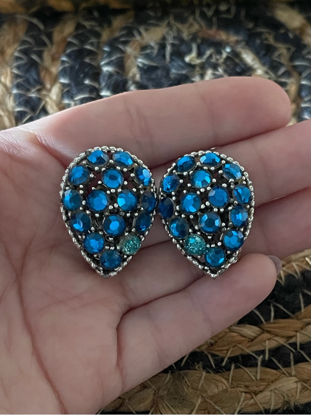 Blue Crystal Teardrop Clip-On Earrings